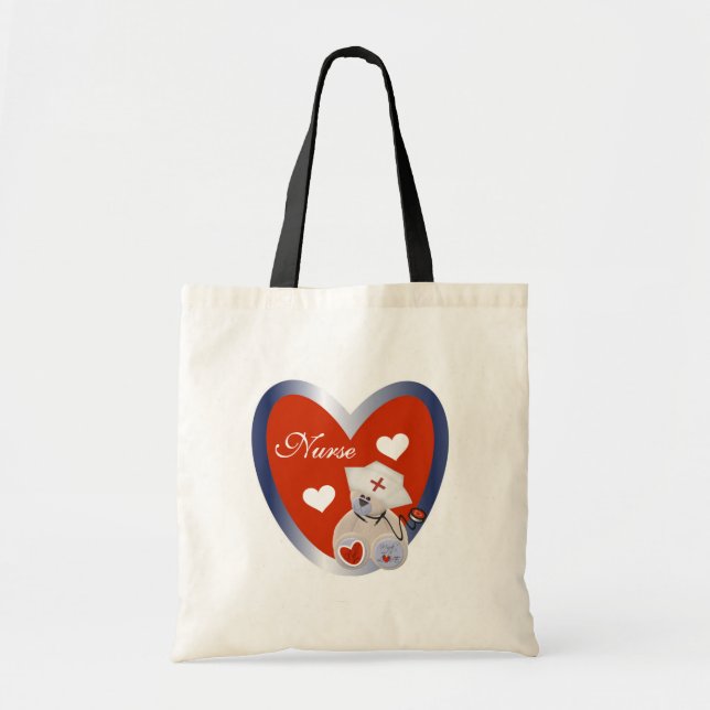 Nurse Bear With Heart T-shirts and Gifts Tote Bag (Front)
