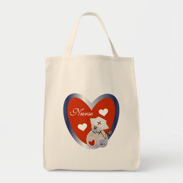 Nurse Bear With Heart T-shirts and Gifts Tote Bag (Front)