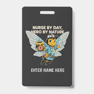 Nurse Bee Hero Retro Cartoon Medical Healthcare ID Badge