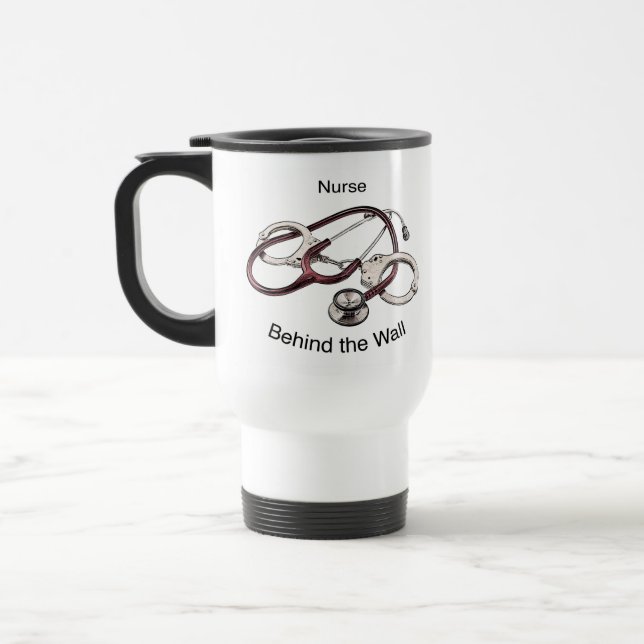 Nurse Behind the Wall White Travel Mug (Left)