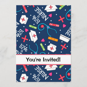 Nurse Birthday Party Celebration Navy Blue White Invitation