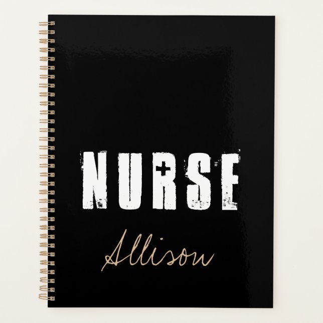 Nurse Black and Gold Stylish Personalised  Planner (Front)