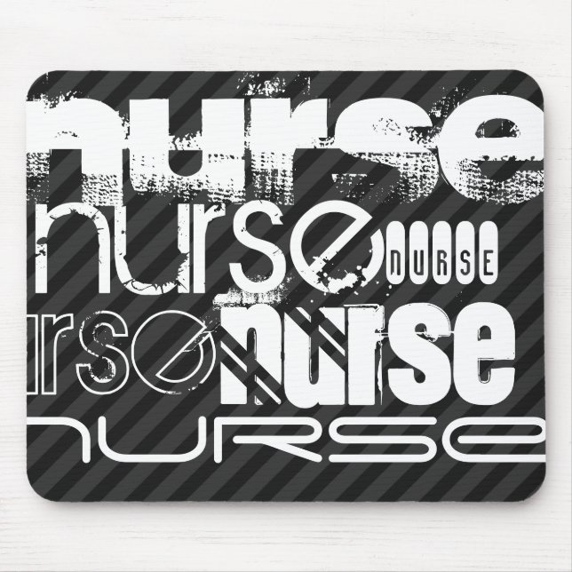 Nurse; Black & Dark Grey Stripes Mouse Mat (Front)