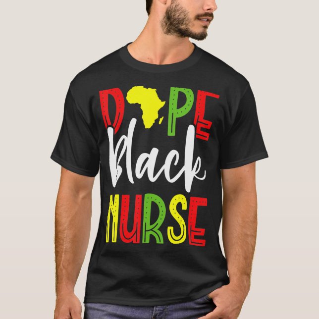 Nurse Black Woman Magic Afro Melanin Queen Black H T-Shirt (Front)