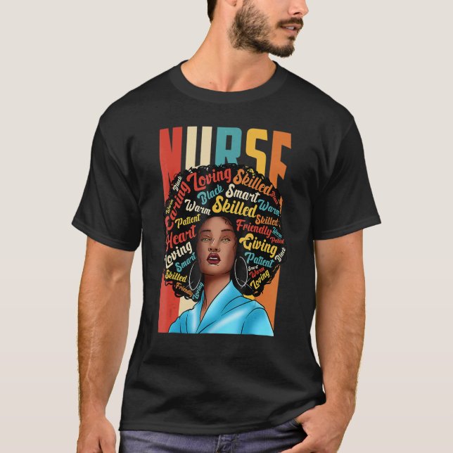 Nurse Black Woman Magic Afro Melanin Queen Black H T-Shirt (Front)
