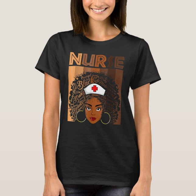 Nurse Black Women Black History Month Afro African T-Shirt (Front)