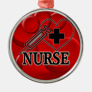 NURSE BLOOD CELLS SYRINGE HEART LOGO METAL TREE DECORATION