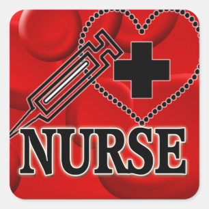 NURSE BLOOD CELLS SYRINGE HEART LOGO SQUARE STICKER