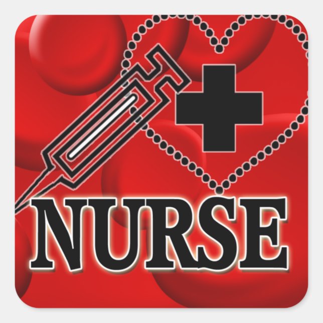 NURSE BLOOD CELLS SYRINGE HEART LOGO SQUARE STICKER (Front)