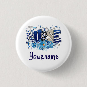 Nurse blue bold glittery animal pattern, flowers 3 cm round badge