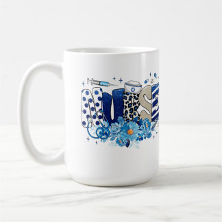 Nurse blue bold glittery animal pattern, flowers coffee mug