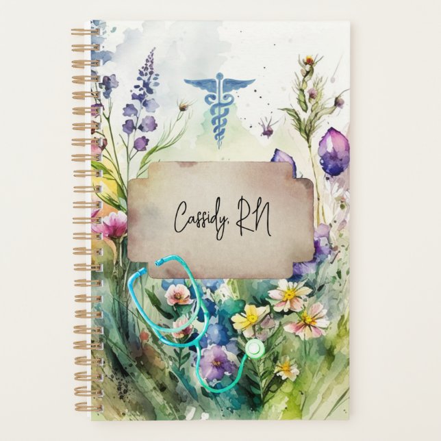 Nurse Boho Watercolor Wildflower Floral Planner (Front)