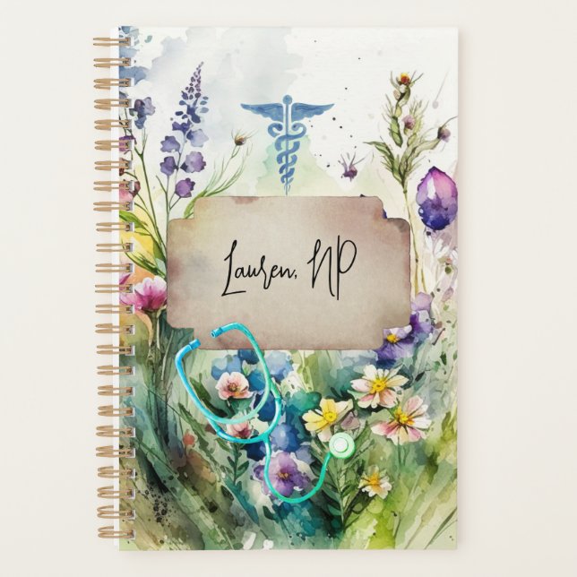 Nurse Boho Watercolor Wildflower Floral Student Planner (Front)