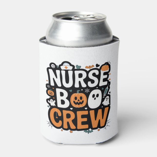 Nurse Boo Crew  Halloween Healthcare Hero  Spooky  Can Cooler (Can Front)