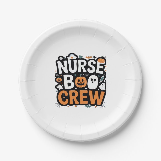 Nurse Boo Crew  Halloween Healthcare Hero  Spooky  Paper Plate (Front)