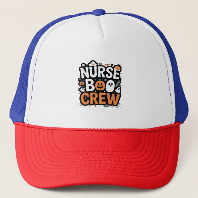 Nurse Boo Crew  Halloween Healthcare Hero  Spooky  Trucker Hat (Front)