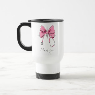 Nurse Bow Stethoscope Cup, Personalised Nurse Cup, Travel Mug