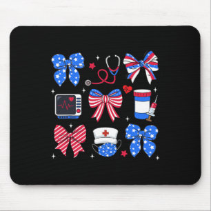 Nurse Bow Stethoscope Usa Flag Patriotic 4th Of Ju Mouse Mat