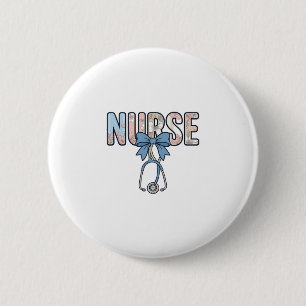 Nurse Bow Stethoscope Vintage Floral 6 Cm Round Badge