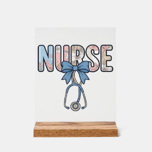 Nurse Bow Stethoscope Vintage Floral Acrylic Sign