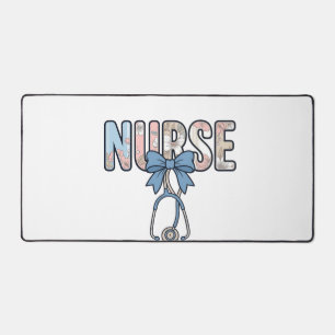 Nurse Bow Stethoscope Vintage Floral Desk Mat