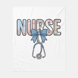 Nurse Bow Stethoscope Vintage Floral Fleece Blanket