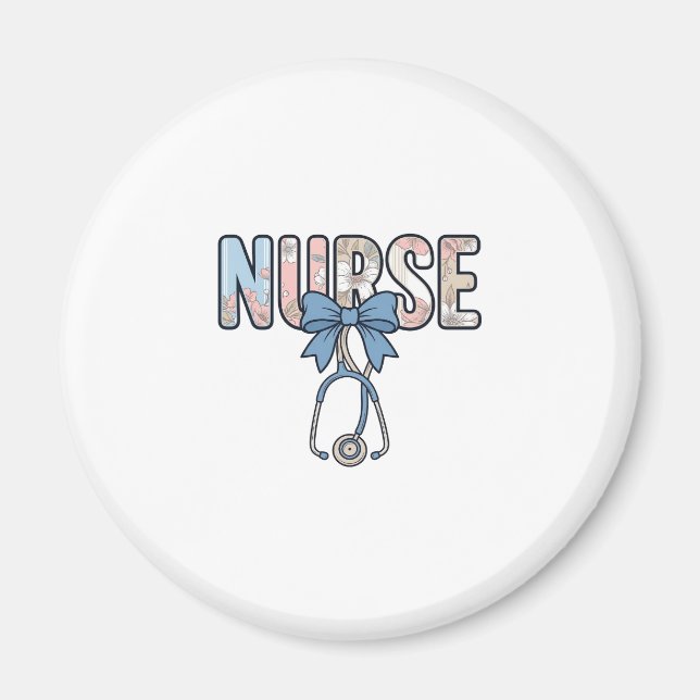 Nurse Bow Stethoscope Vintage Floral Magnet (Front)