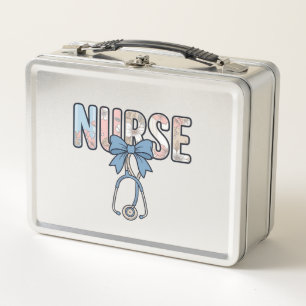 Nurse Bow Stethoscope Vintage Floral Metal Lunch Box