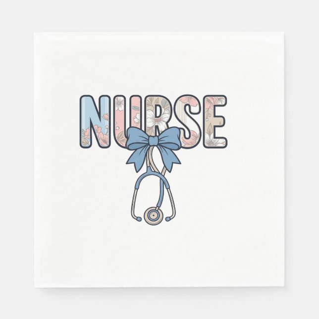 Nurse Bow Stethoscope Vintage Floral Napkin (Front)