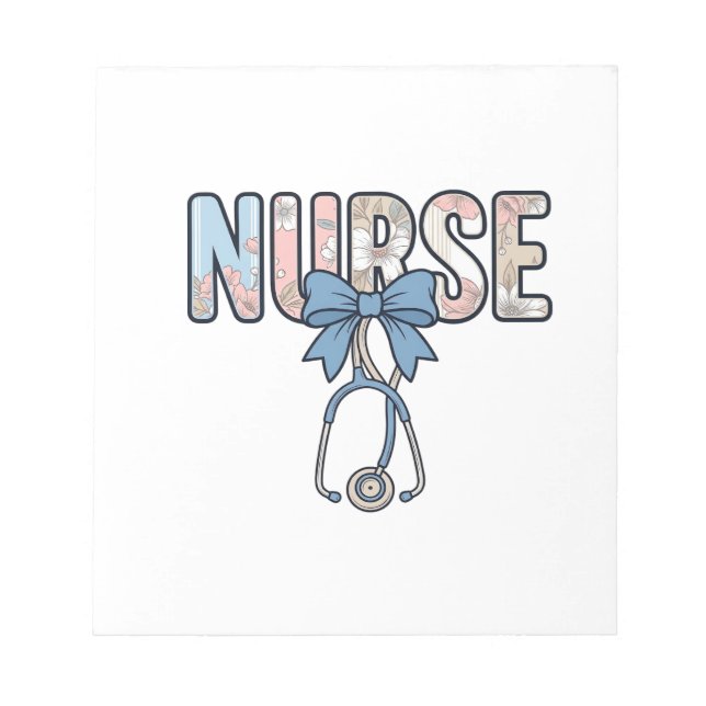 Nurse Bow Stethoscope Vintage Floral Notepad (Front)