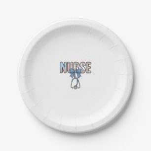 Nurse Bow Stethoscope Vintage Floral Paper Plate