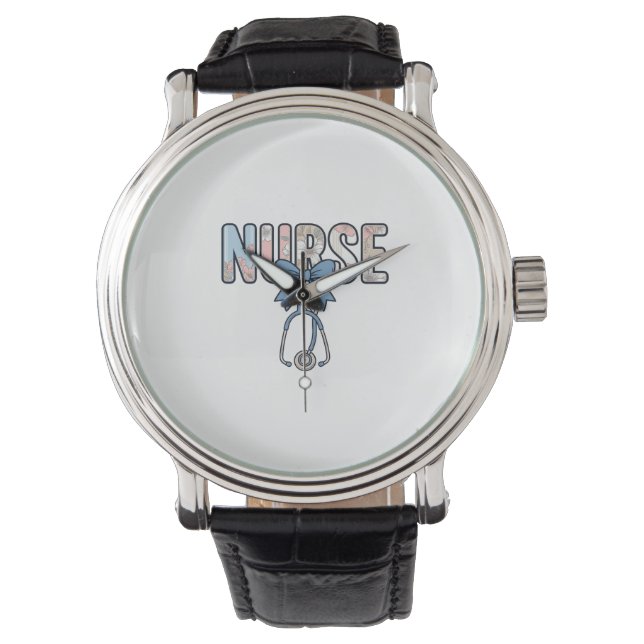 Nurse Bow Stethoscope Vintage Floral Watch (Front)