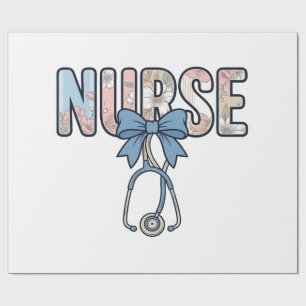Nurse Bow Stethoscope Vintage Floral Wrapping Paper