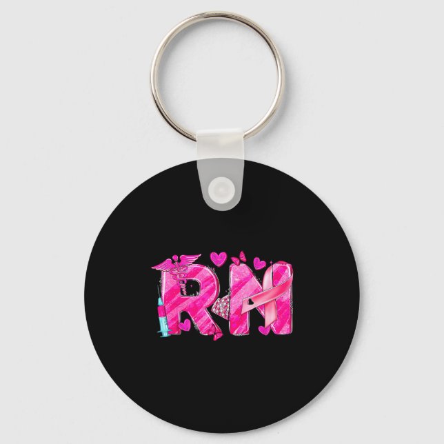 Nurse Breast Cancer Awareness Nk Ribbon Nursing Rn Key Ring (Front)