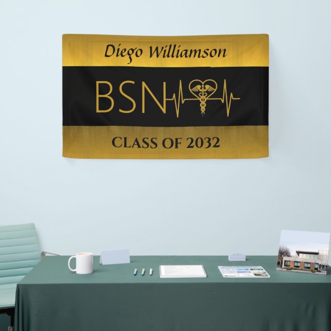 NURSE BSN RN LPN Graduation Personalised Faux Gold Banner (Tradeshow)