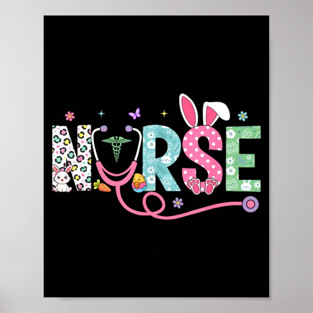 Nurse Bunny Ears Egg Stethoscope Easter Day Scrub Poster (Front)