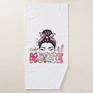 Nurse Bunny Easter Messy Bun Funny Nurse Bath Towel