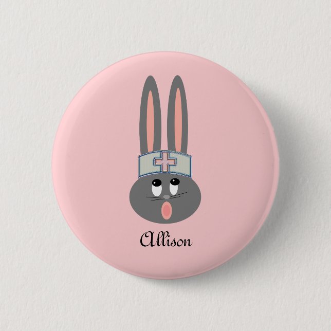 Nurse Bunny Medical Blush Pink Personalised 6 Cm Round Badge (Front)