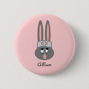 Nurse Bunny Medical Blush Pink Personalised 6 Cm Round Badge