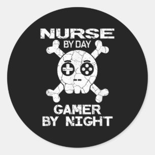 Nurse By Day Gamer By Night - Gaming Quote Classic Round Sticker