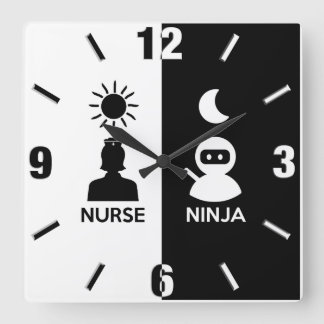 Nurse By Day Ninja By Night Square Wall Clock