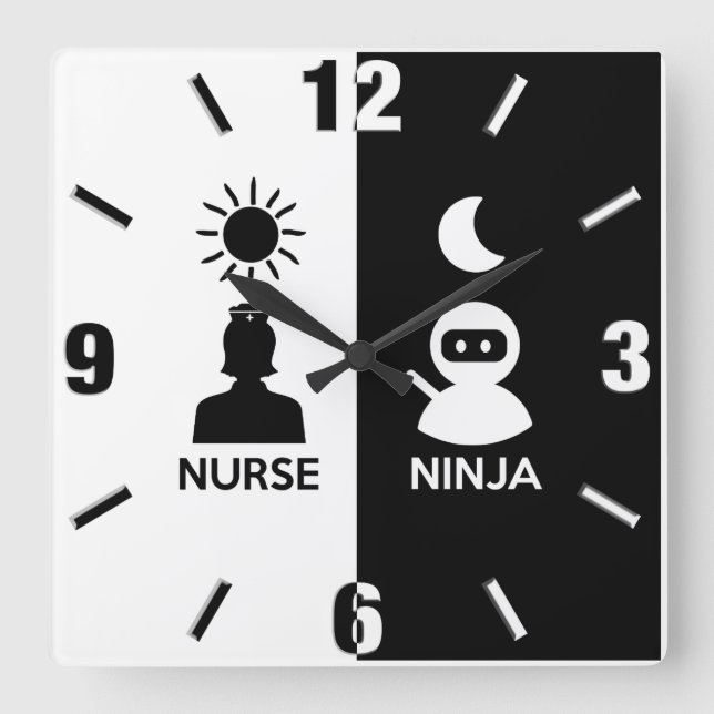 Nurse By Day Ninja By Night Square Wall Clock (Front)
