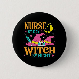 Nurse by Day, Witch by Night Cat Halloween Classic 6 Cm Round Badge