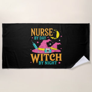 Nurse by Day, Witch by Night Cat Halloween Classic Beach Towel