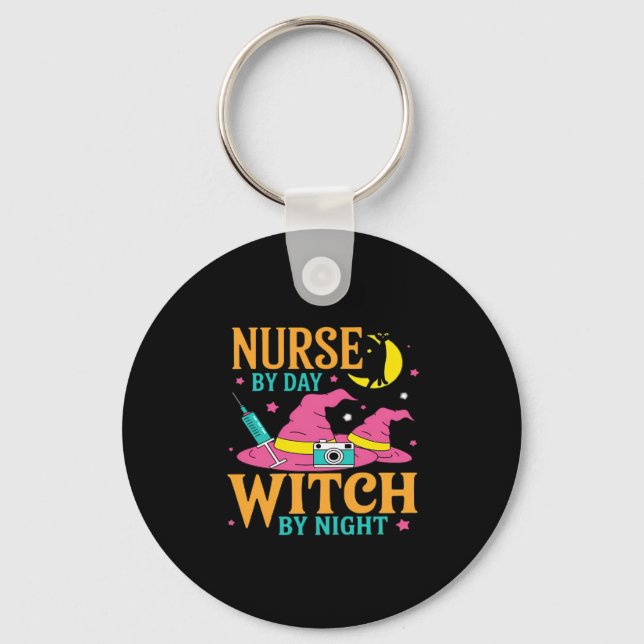 Nurse by Day, Witch by Night Cat Halloween Classic Key Ring (Front)