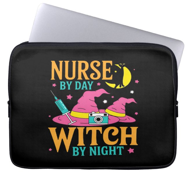 Nurse by Day, Witch by Night Cat Halloween Classic Laptop Sleeve (Front)