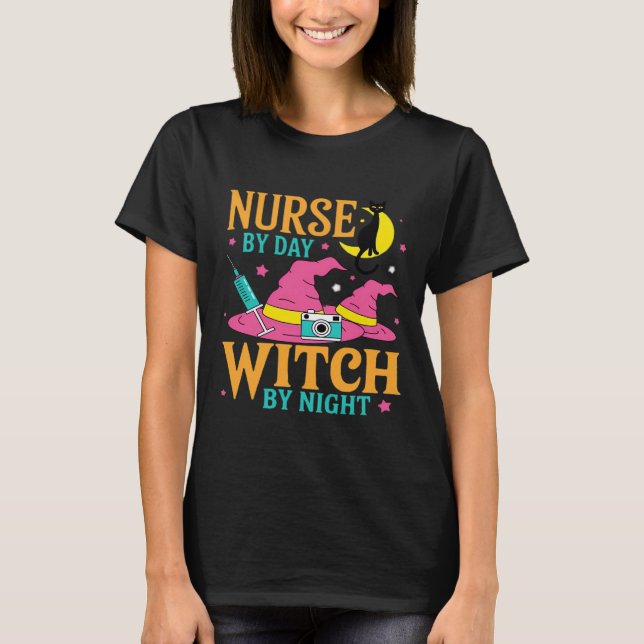 Nurse by Day, Witch by Night Cat Halloween Classic T-Shirt (Front)