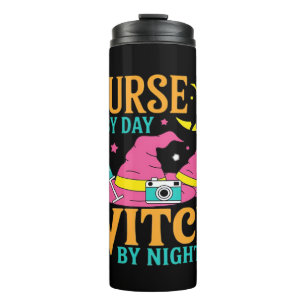 Nurse by Day, Witch by Night Cat Halloween Classic Thermal Tumbler