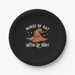 Nurse by Day Witch by Night - Funny Halloween Nurs Paper Plate