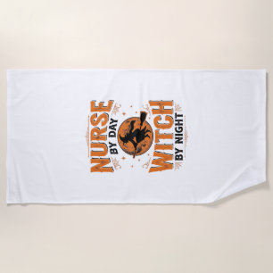 Nurse by Day Witch by Night Halloween Design_1 Beach Towel
